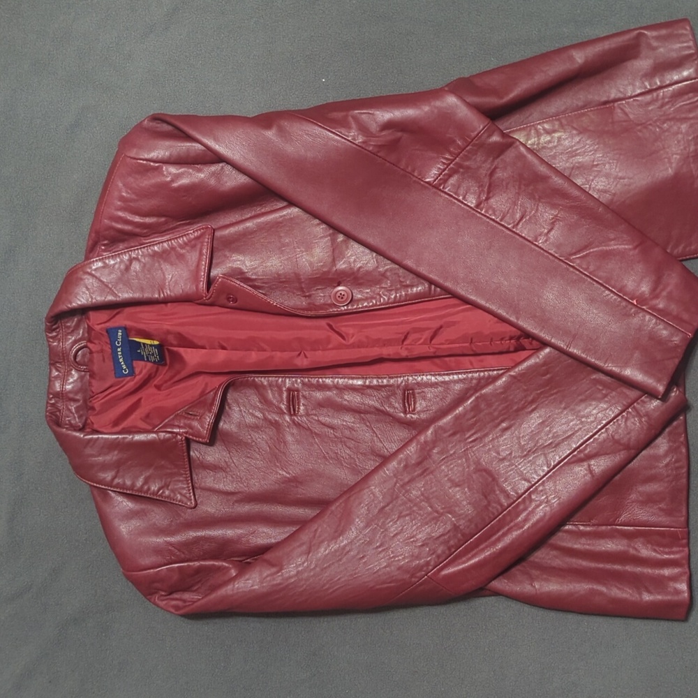 Vintage 90s genuine leather red coat